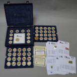 A cased set of gold plated US Quarters together with related stamps and certificates.