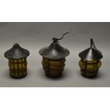 3 Early / Mid 20th century glass hanging lantern style light fittings