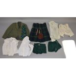 A kilt, leather sporran, jacket and various other related garments.