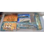 6 Large naval and maritime related model kits including Heller, Revell etc, all boxed.