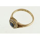 An antique 18ct H/M sapphire & diamond cluster ring, marks indistinct, approx 2.