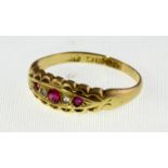 An 18ct H/M boat shaped synthetic ruby Ruby & paste set ring, Birmingham 1918, approx 2.