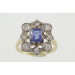 An Art Deco style sapphire & diamond ring, approx total diamond weight 1.