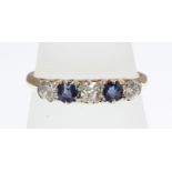 An antique sapphire and old-cut diamond five-stone ring,