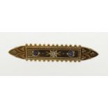 A Victorian sapphire & diamond set bar brooch, indistinctly marked 15ct, approx 4.