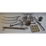 Quantity of vintage metalware including a novelty cast iron ships anchor, kitchenalia,