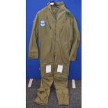 An RAF pilots jumpsuit with sewn pathches including NATO Tigers,