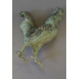 An alloy garden model of a rooster with verdigris patina. 60cm tall.