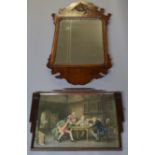 Mixed lot including an interesting carved mirror with phoenix motif, possibly 18th century,