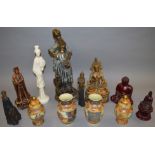 Quantity of Cloisonne vases with Chinese marks to base together with various Oriental figures