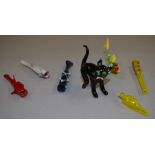 4 Murano glass cheroot holders together with some similar Murano examples including a cat and fish