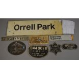 Railwayana: A collection of various signs and plates including a signal plate marked "LM&SR",