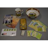 Mixed lot of golfing memorabilia including a Royal Worcester Melvyn Buckley collection bowl and