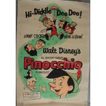 Pinocchio US 40 x 60 inch 1962 Re-release film poster in poor condition,