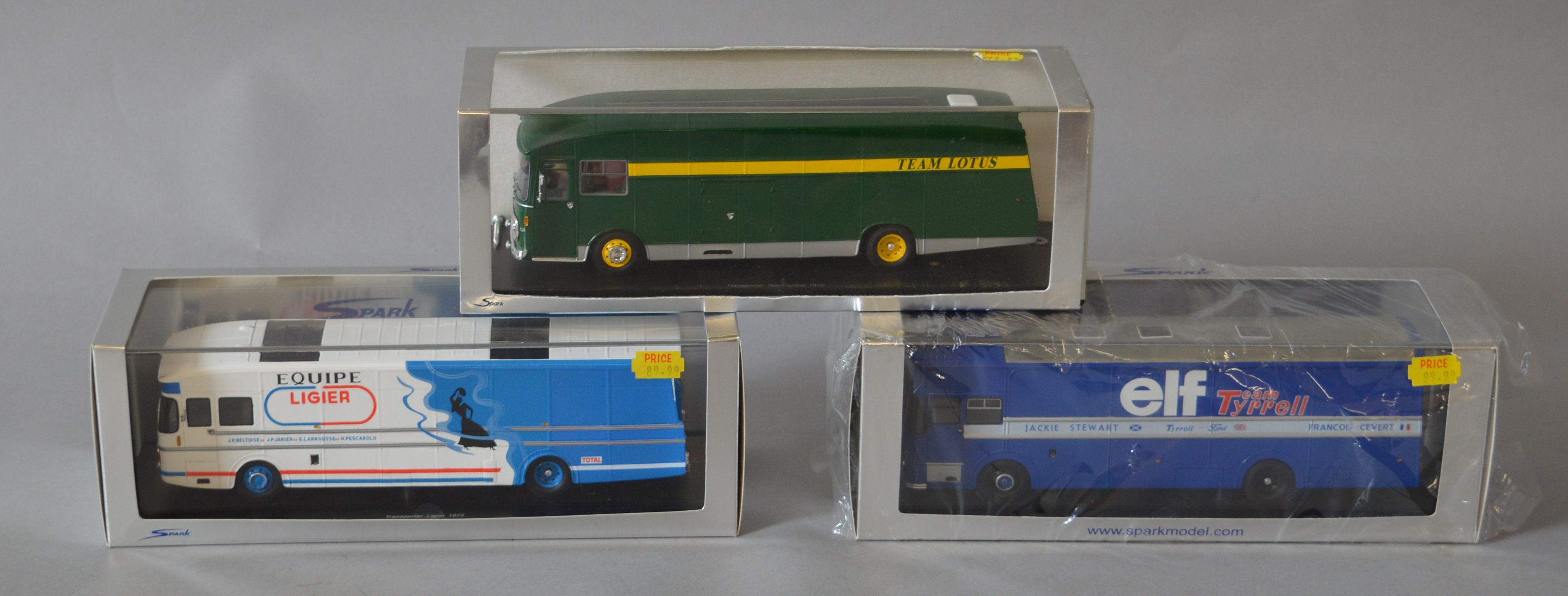 Three boxed Spark 1:43 scale F1 Racing Transporters - 1970 Tyrrell,