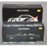 Two boxed Minichamps cars in 1:18 scale, a 'Bentley Azure 2006' and an 'Audi Quatro 1989'.