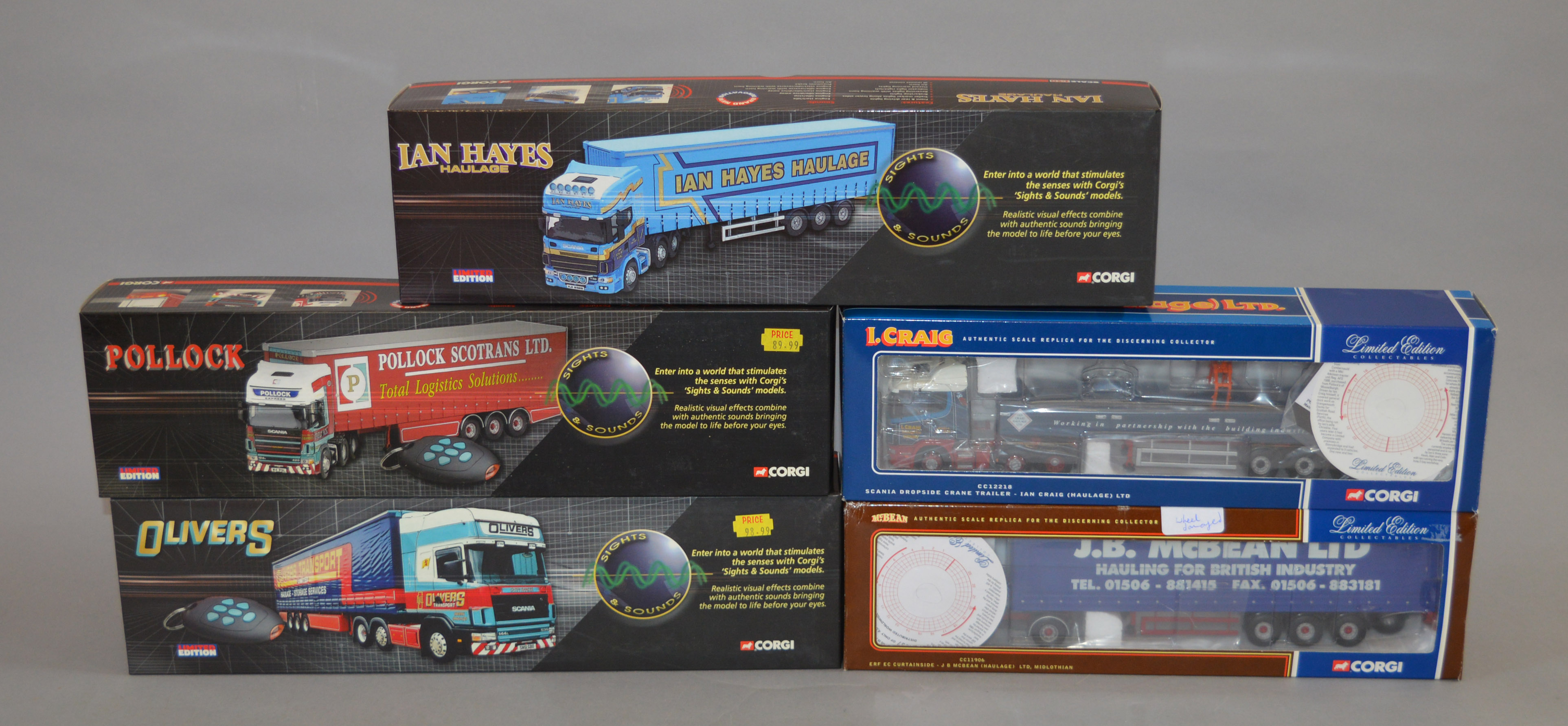 Five boxed Corgi 1:50 scale limited edition trucks,