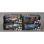 Four boxed Minichamps 1:18 scale Formula 1 racing cars including a B.A.R. Honda 006 - J. Button.