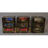 9 x 1/18 scale Diecast cars, includes Bburago and Guiloy.