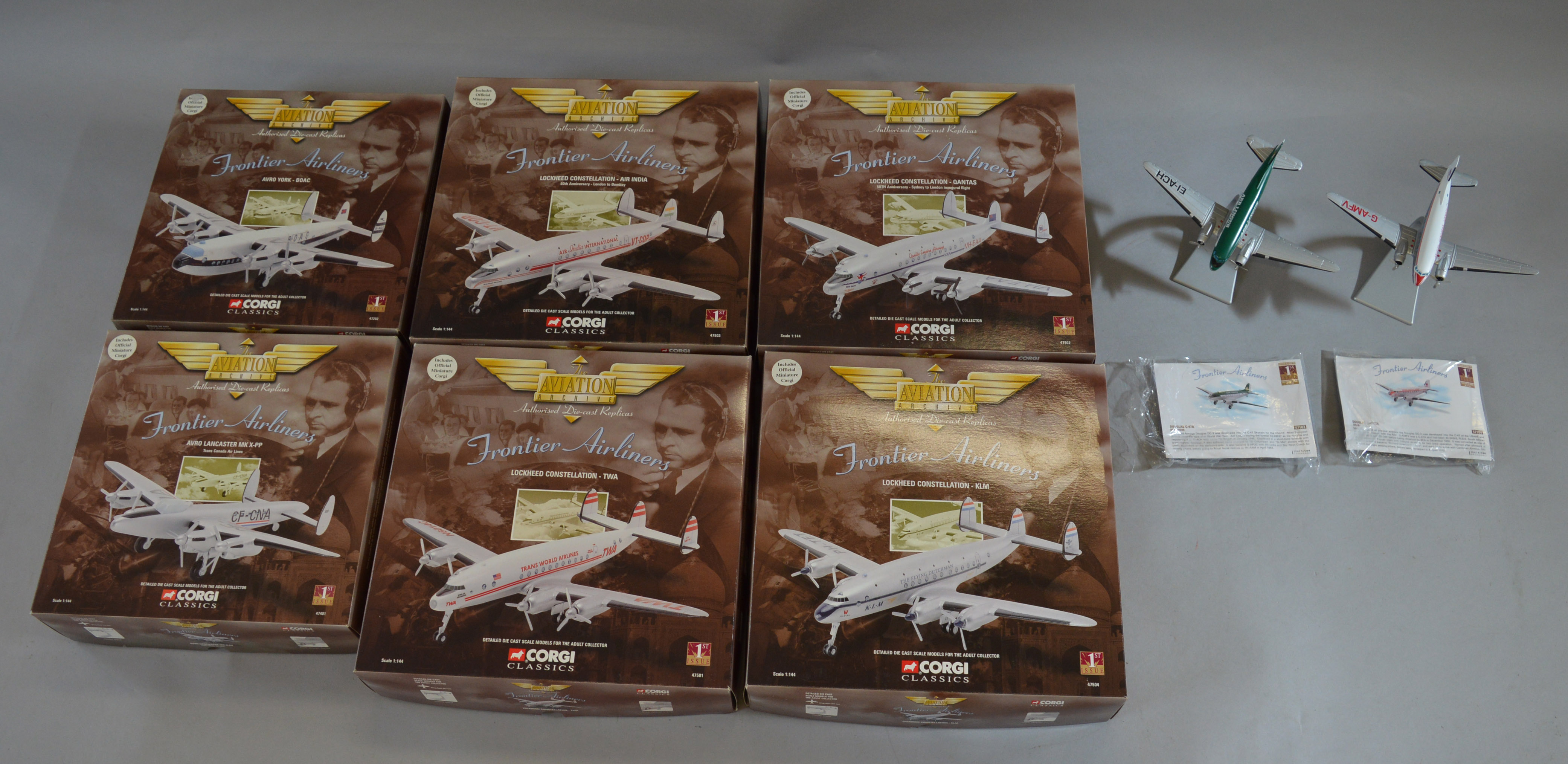 Corgi Aviation Archive 6 x 1:144 scale Frontier Airliners, all VG boxed complete.