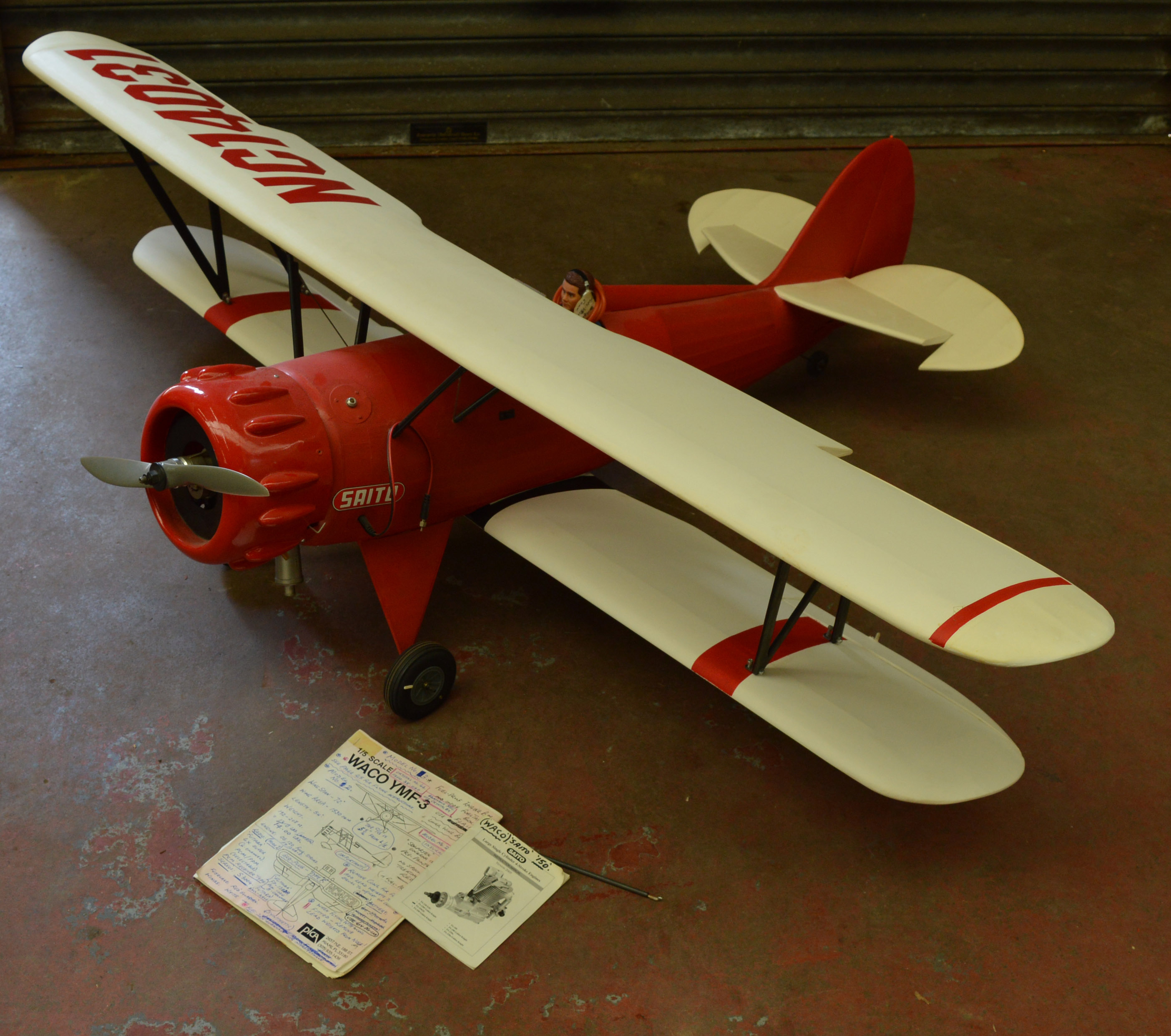 Waco-YMF radio controlled Bi-plane, well built fitted with Saito FA-150 engine, servos etc.