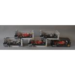 Five boxed Hot Wheels Racing 1:18 scale Formula 1 Racing Cars including a McLaren MP4-20 - J.P.