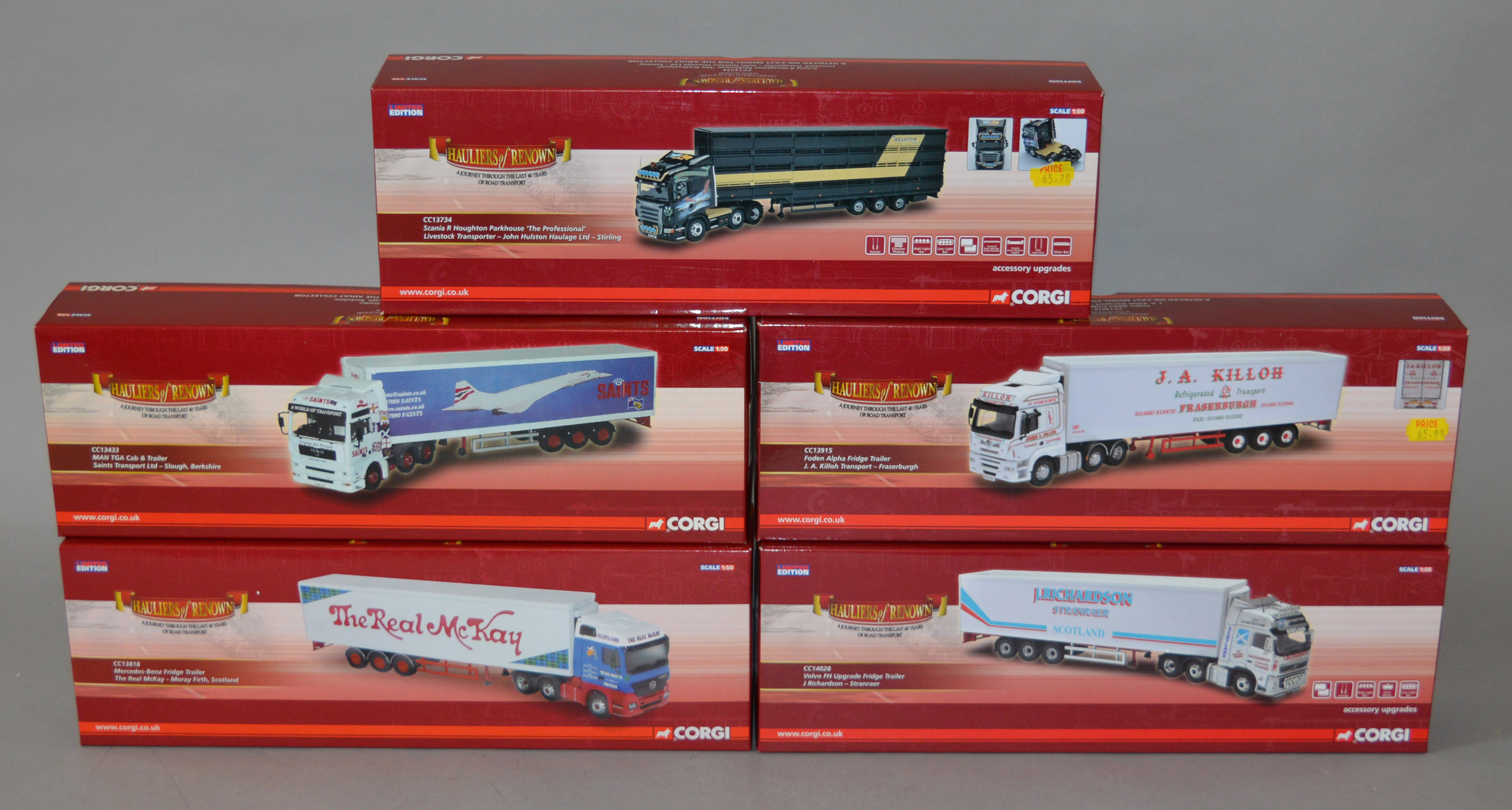 Five boxed Corgi Hauliers of Renown 1:50 scale limited edition trucks, CC13915 Foden 'J.A.