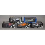 Five boxed Minichamps 1:18 scale Formula 1 racing cars including B.A.R. Honda 007 - J.