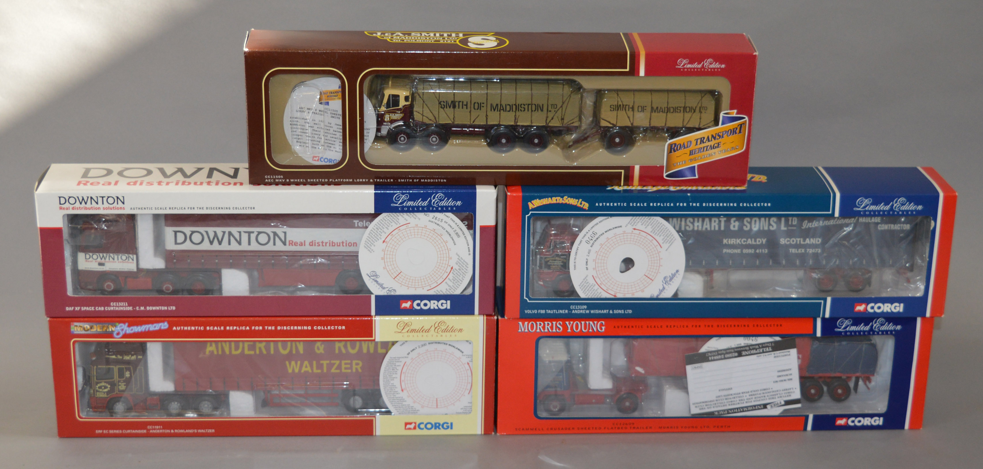 Five boxed Corgi 1:50 scale limited edition trucks, CC11505 AEC 'Smith of Maddiston',