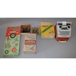 A Mettoy Playthings ' Hoover' Washing Machine F/G in G box, a Petite Typewriter in vinyl case,