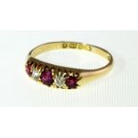 A Victorian 18ct H/M Ruby & Diamond five stone ring, H/M Birmingham 1897, approx 3g,