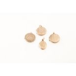 Four rose coloured lockets each stamped "9ct back & front", together approx 14.