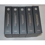 Five UK Royal Mint Proof coin collector edition sets,