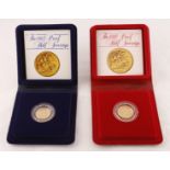 Two cased Royal Mint half-sovereigns in proof cases with certificates,