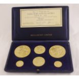 A cased set of six 18ct H/M medallions by Metalimport Ltd commemorating "London Medals (Great Fire