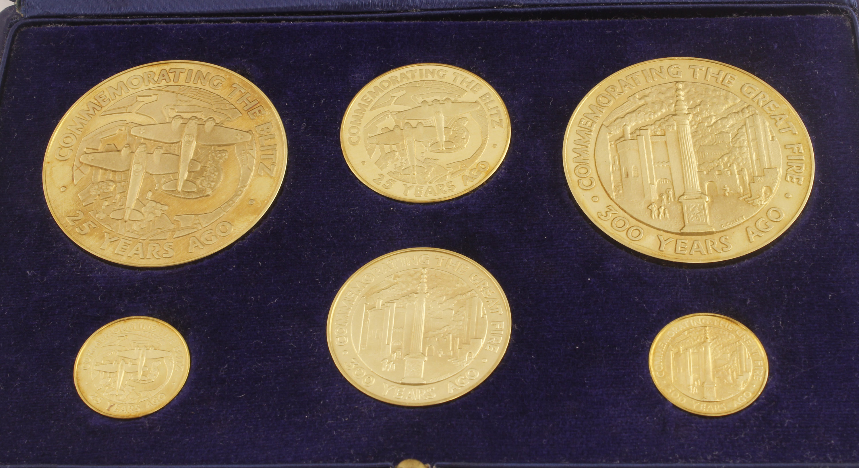 A cased set of six 18ct H/M medallions by Metalimport Ltd commemorating "London Medals (Great Fire - Image 3 of 4