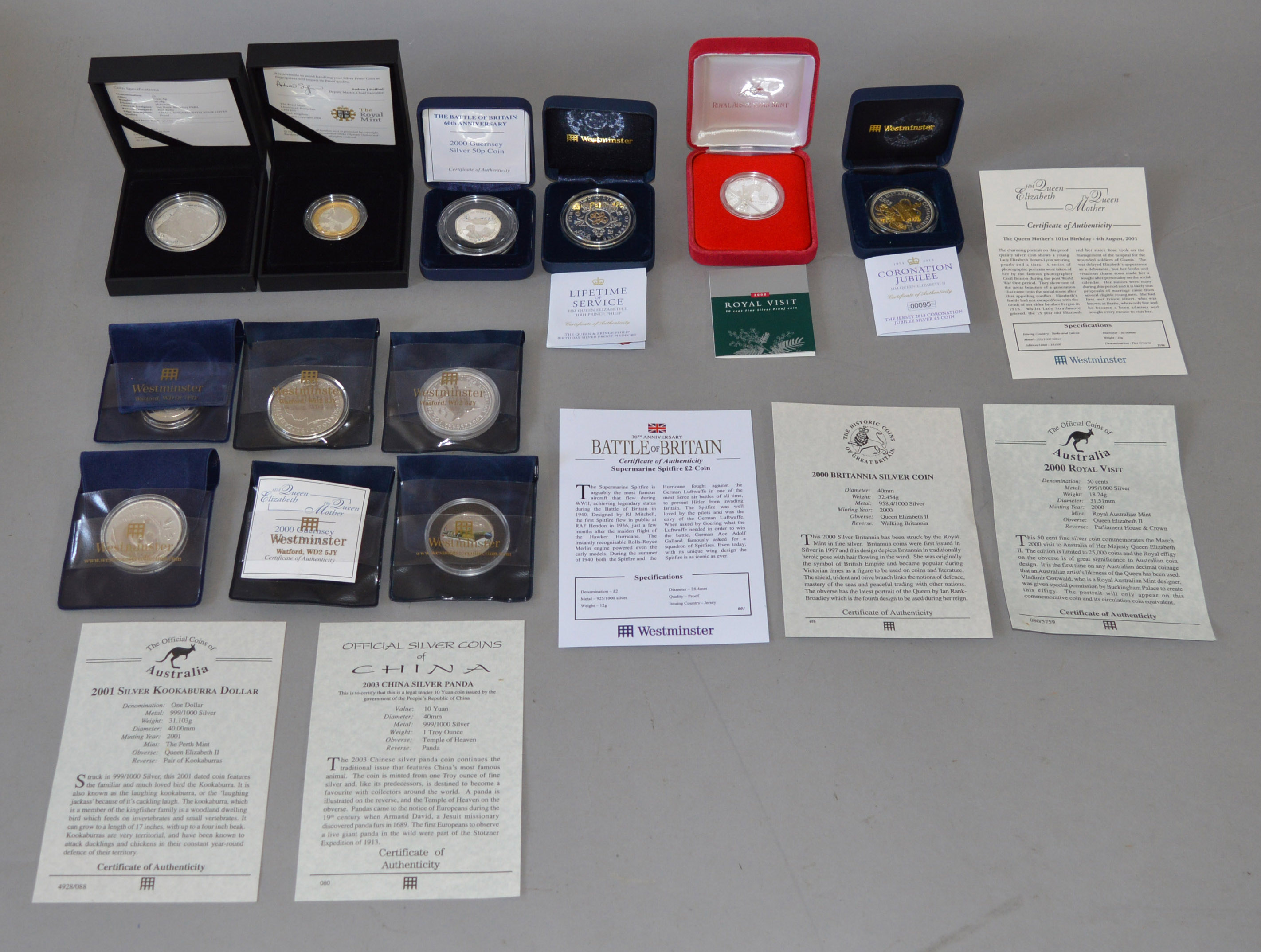 Twelve 925/999 Silver proof coins/medallions includes Royal Mint examples,