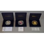 Three 925/Silver 5oz proof medallions,