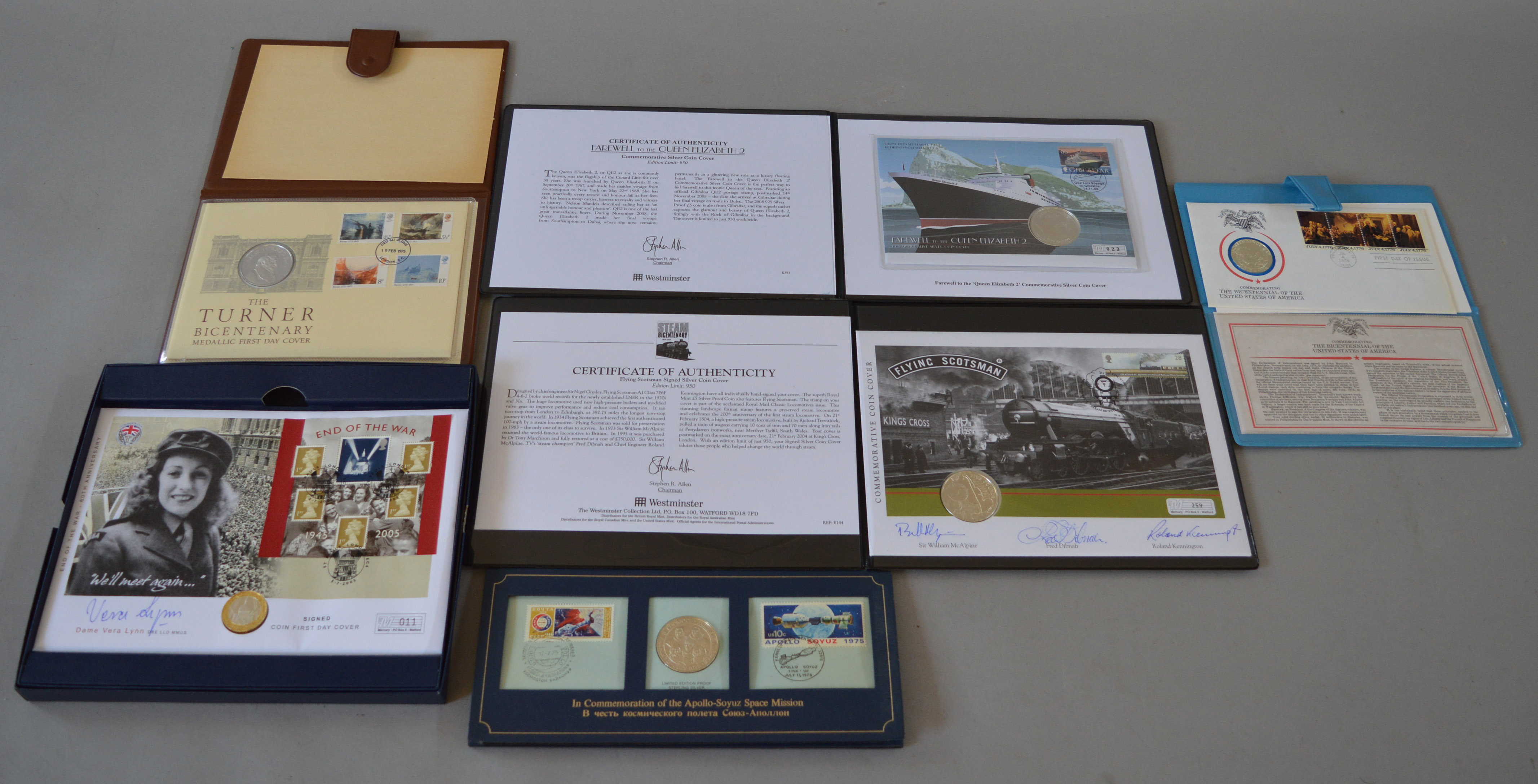 A quantity of coin covers (some silver), including signed examples, Vera Lynn, Fred Dibnah,