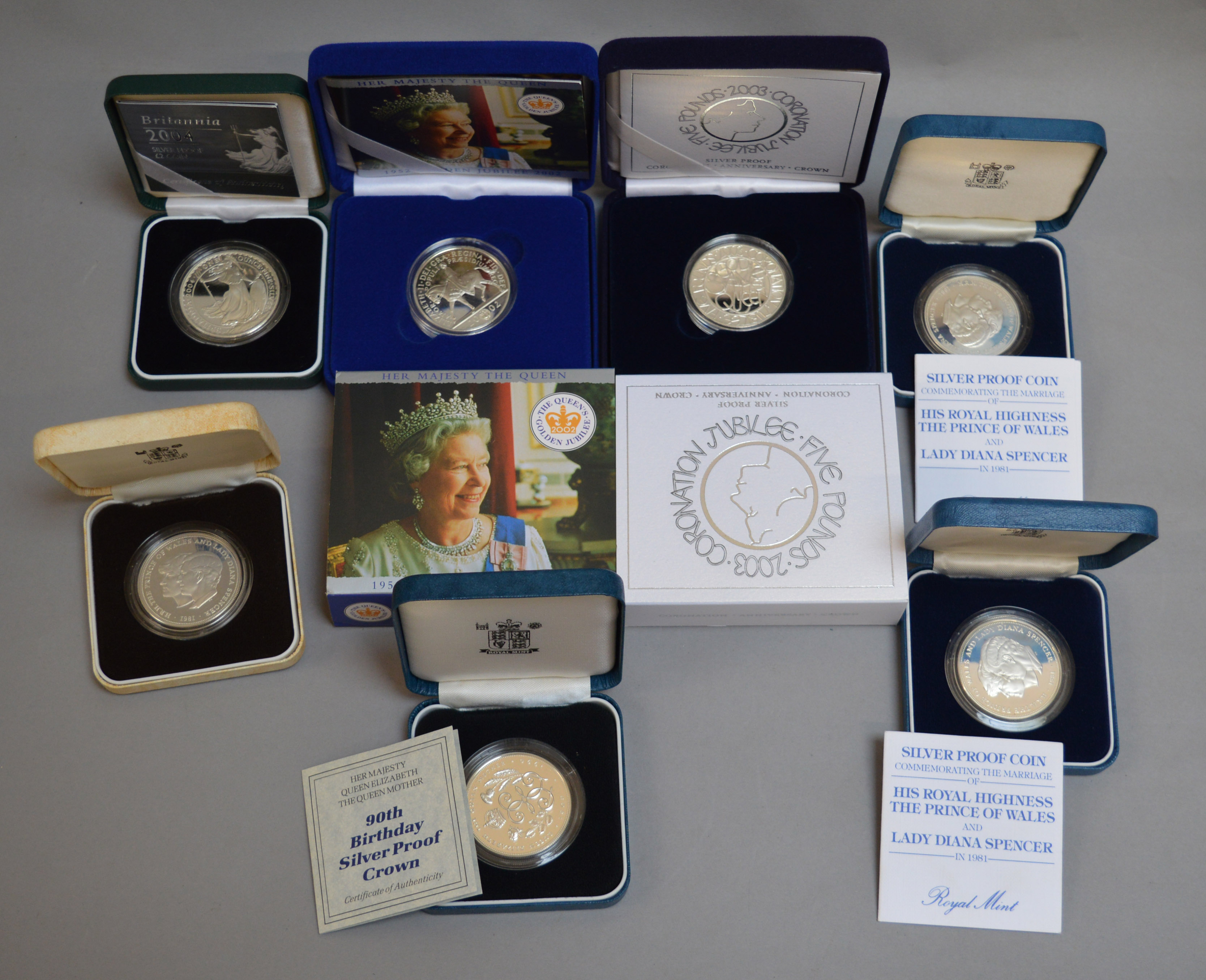 Six Royal Mail silver proof crowns, ranging 1981 to 2003,