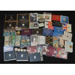 A boxed quantity of UK proof coins, 1970 to 1990's including uncirculated coins, crowns,