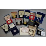 Thirteen silver proof coins in cases with certificates to include Bahamas, Falklands,