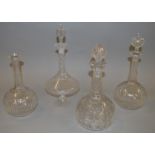 4 Victorian/ early 20th century glass decanters, one without stopper.