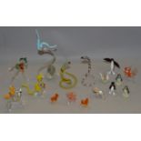 A collection of 17 Murano and similar glassware animal figures.