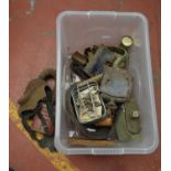 A mixed lot of militaria including gas masks, belts, engineering equipment etc.