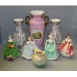 Mixed lot of ceramics including 2 Royal Doulton Ladies, 2 Coalport ladies, a Beswick 137 jug,