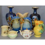 Collection of 9 jugs and vases etc including Myott, Burleighware, Crown Devon etc.