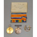 Boxed WW1 War Medal and Victory medal with ribbons and wearing bar to 4677 PTE. A. B. PORTER. WORC.