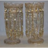 Two cut glass lustres with 12 drops each. 33cm tall.