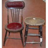 A vintage wooden child's chair and a stool (2)